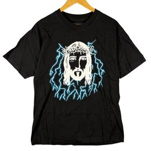 PLEASURES Jesus Crown of Thorns Lightning Graphic T Shirt Black Mens Large
